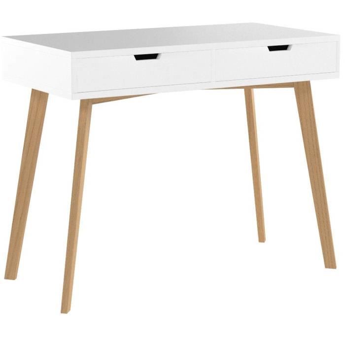 Homfa Bureau D Ordinateur Table Informatique Meuble De Bureau Avec 2 Tiroirs En Bois Jambes De Chene 100 50 77cm Blanc Achat Vente Bureau Homfa Bureau D Ordinateur Tabl Soldes Sur Cdiscount Des