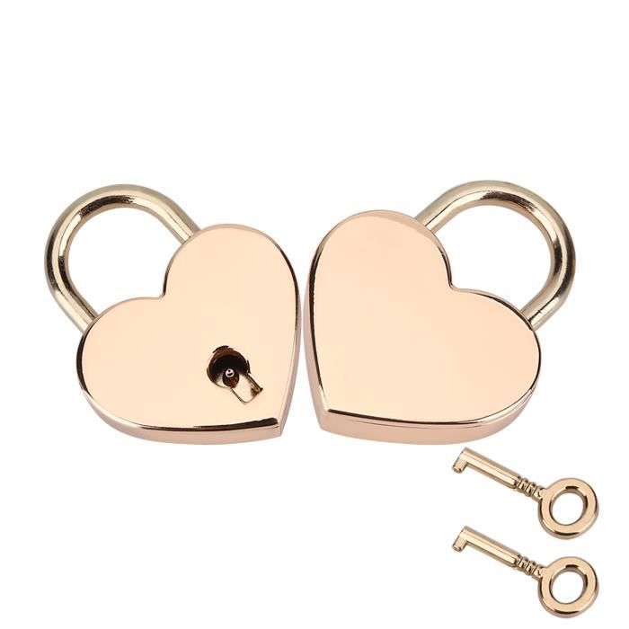 Mini serrure avec clé pour boîte à bijoux Boîte de rangement Journal Book,  petit cadenas en forme de cœur en métal, paquet de 2, or