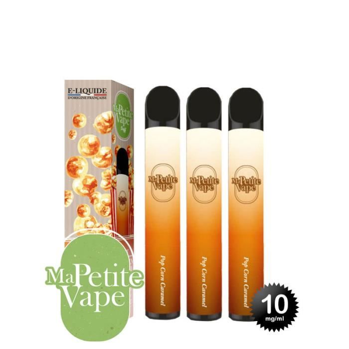 LOT DE 3 PUFFS "MA PETITE VAPE" SAVEUR POP CORN CARAMEL 10MG