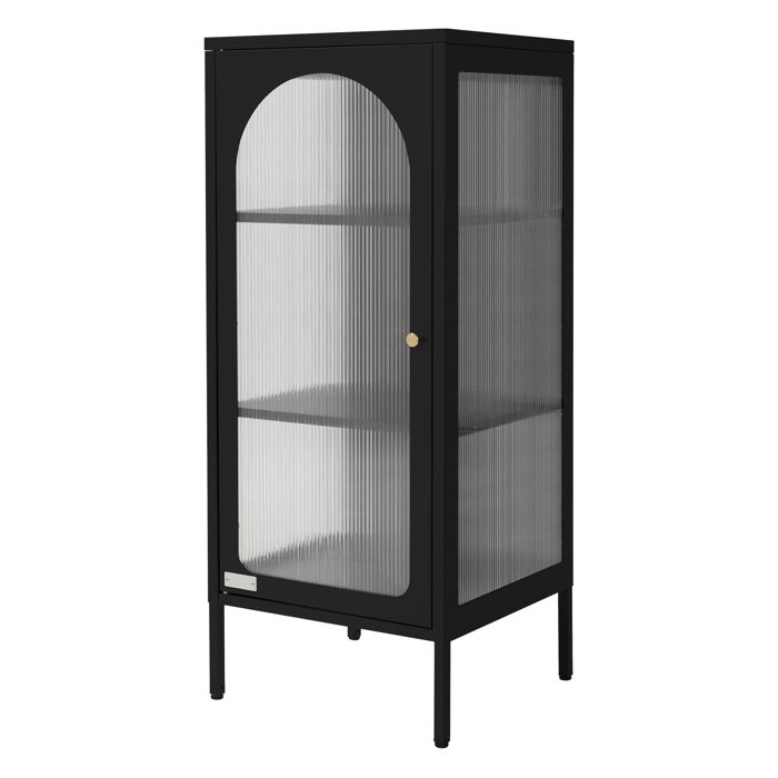 ML-Design Vitrine de Salon 42x102 5x40 cm Noir Armoire Étroite avec 3 Compartiments de Rangement/Étagères et 1 Porte Métallique