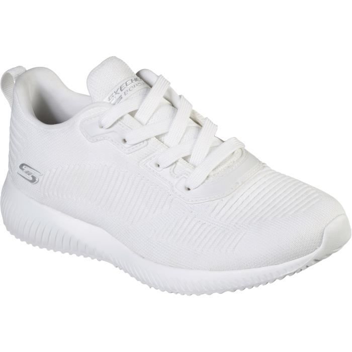 Baskets SKECHERS Bobs Squad Tough Talk Lacets Plat Textile Blanc Cdiscount Chaussures
