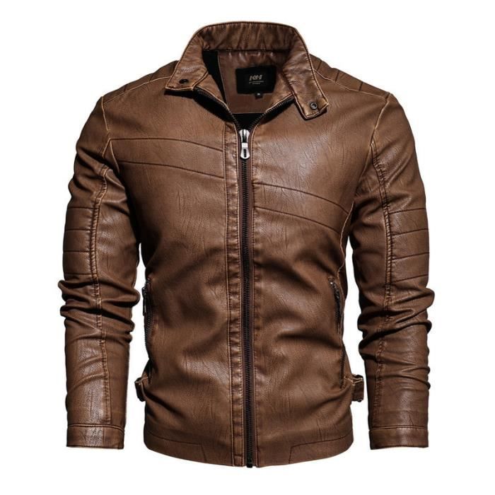 Blouson Homme en Cuir OEIN Fashion Casual Automne Hiver Marron Confortable Marron Cdiscount Pret a Porter