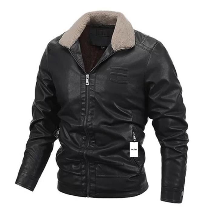 Veste Homme en Cuir Chaud Hiver OEIN Zippee Col Revers Noir Cdiscount Pret a Porter