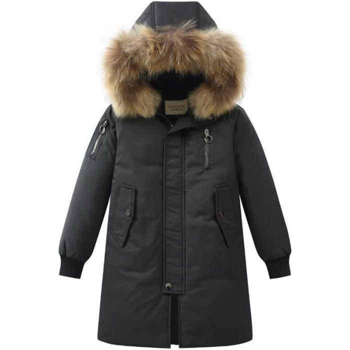 Doudoune Hiver Enfant Garçon - Capuche Amovible Fourrure, Matelassée Chaude, Coupe-Vent - Pour Ski, École, Jours De Froid (Taille 3-4 à 12-13 Ans)