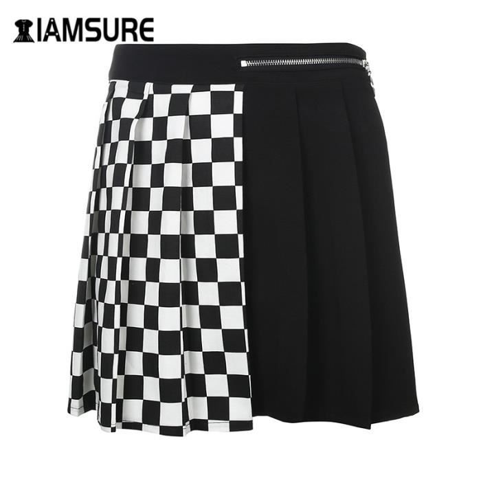 Jupe Plissée Gothique Taille Haute Femme - Court Punk Avec Croix Brodée Et Ceinture Chaîne