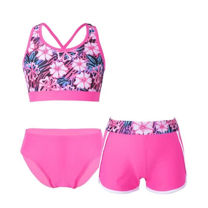 Tankini Fleuri Enfant Maillot De Bain 2 Pièces Fille OYOLAN - Tankini Et Shorty Imprimé Fleuri, 3 à 16 Ans Maillot Polyester Enfant Plage