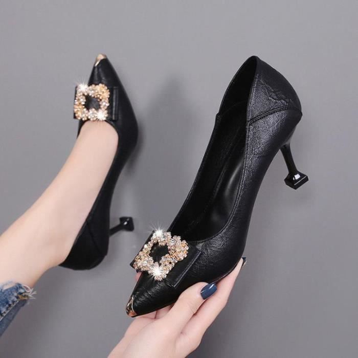 Escarpins a talons hauts et strass chaussures de soiree a bout pointu peu profondes a la mode pour le bureau Noir 8cm Achat Vente Escarpins femme pas cher Cdiscount