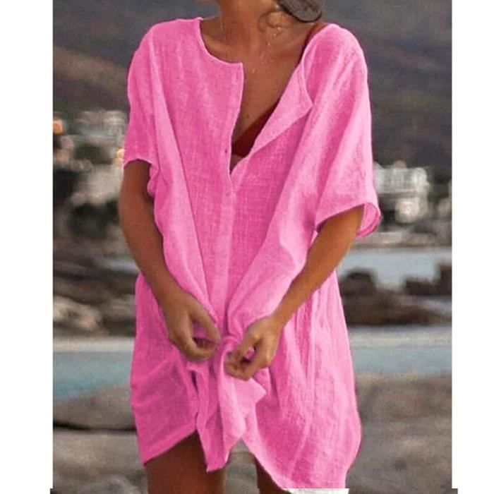 Robe D'Été Femme Plage Manches Courtes Col Carré Imprimée Mi-Mollet – Légère, Extensible, Séchage Rapide – Tailles S-2XL Noir Marine Rouge Vert Jaune