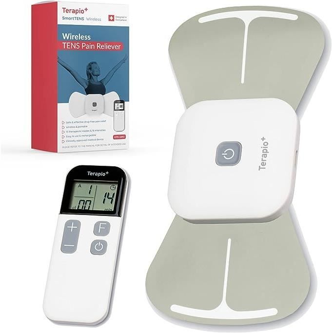 TERAPIO Électrostimulateur Anti Douleur TENS Sans Fil. Appareil TENS Portable. Neurostimulateur Musculaire avec Télécommande