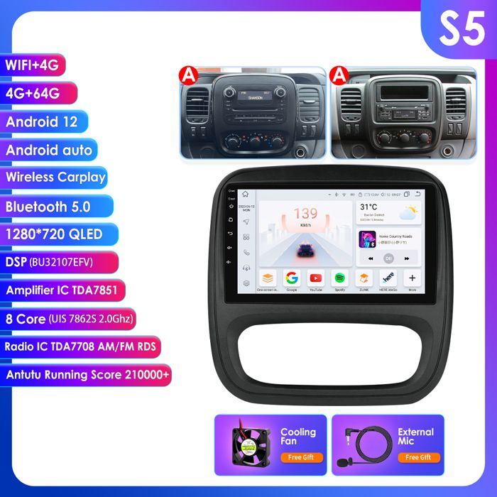 Fuluku 4 64G Android Autoradio für Opel Vivaro B 2014-2018/Renault