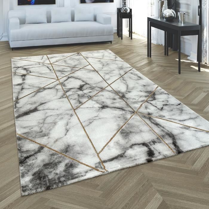tapis de salon marbre or gris motif 3d tapis a poils courts douce et robuste 80x300 cm achat vente tapis cdiscount