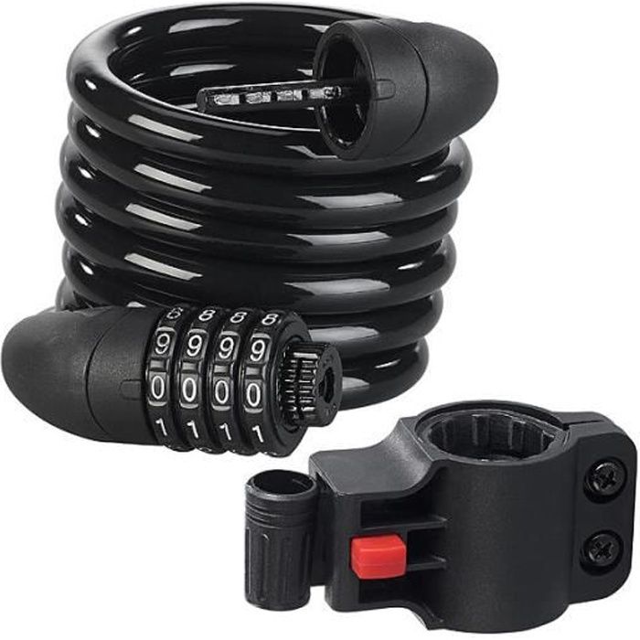 Antivol spirale 1,8 m avec code à 4 chiffres et câble en acier 12 mm