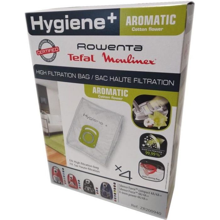 Boite de 4 sacs hygiene+aromatic - Aspirateur - ROWENTA, TEFAL, MOULINEX (41178)