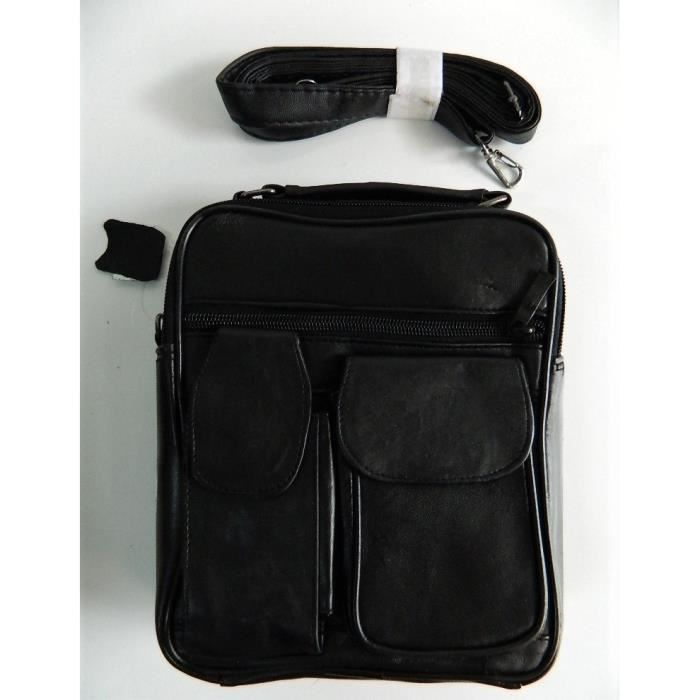Sac homme BandouliÃ¨re Cuir Noir Petite Sacoche Pochette Besace Vintage