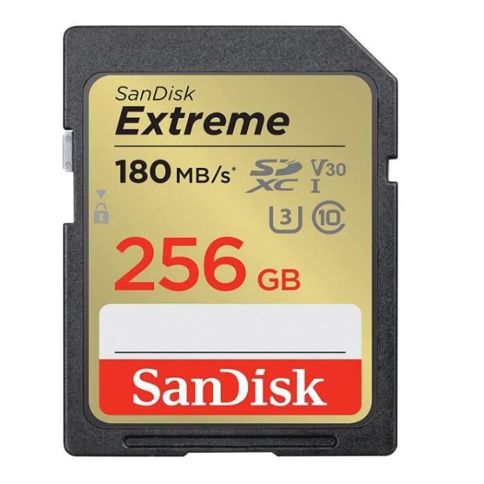 Carte SD SanDisk Extreme 256Go SDHC Memory Card 180MB/S 130MB/S UHS-I Class  10 U3 - Cdiscount Appareil Photo