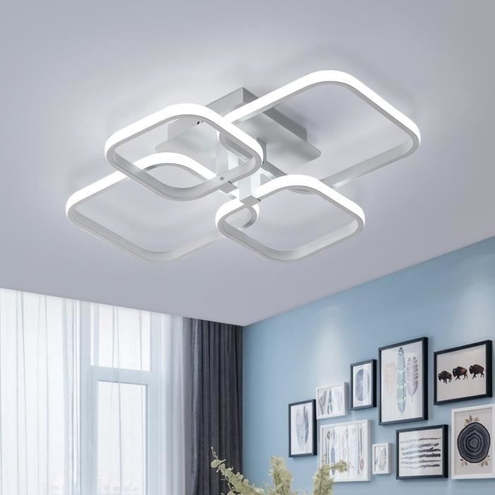 Plafonnier LED 60W, 4 Carrés 4500LM Lampe de Plafond Moderne en Aluminium,  Acrylique Luminaire Plafonnier LED pour Salon,[S107] - Cdiscount Maison