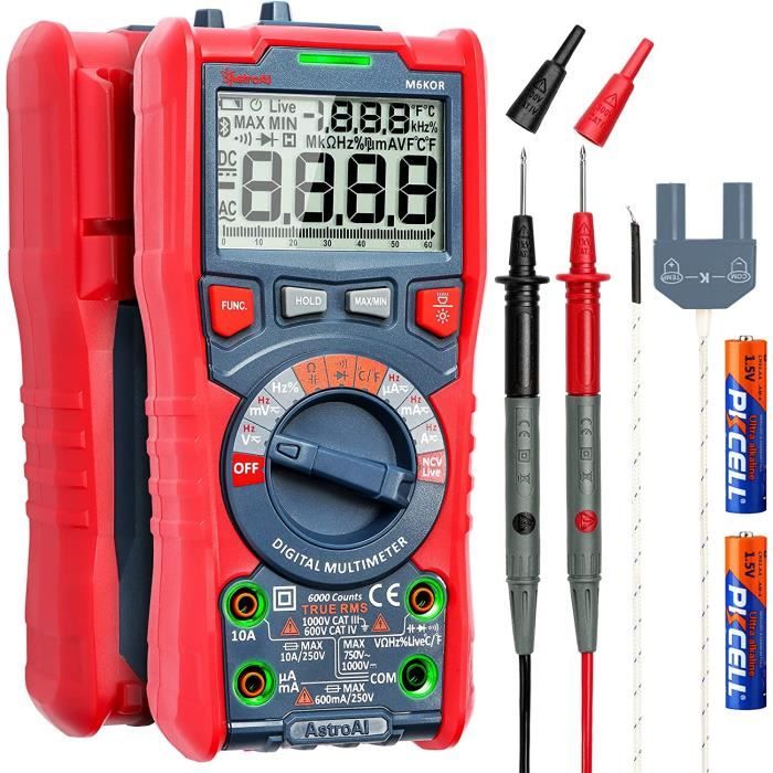 Multimètre Pince Numérique TRMS 6000 Points – Voltmètre, Ampèremètre AC/DC, Mesure Température, Capacité, NCV - 9