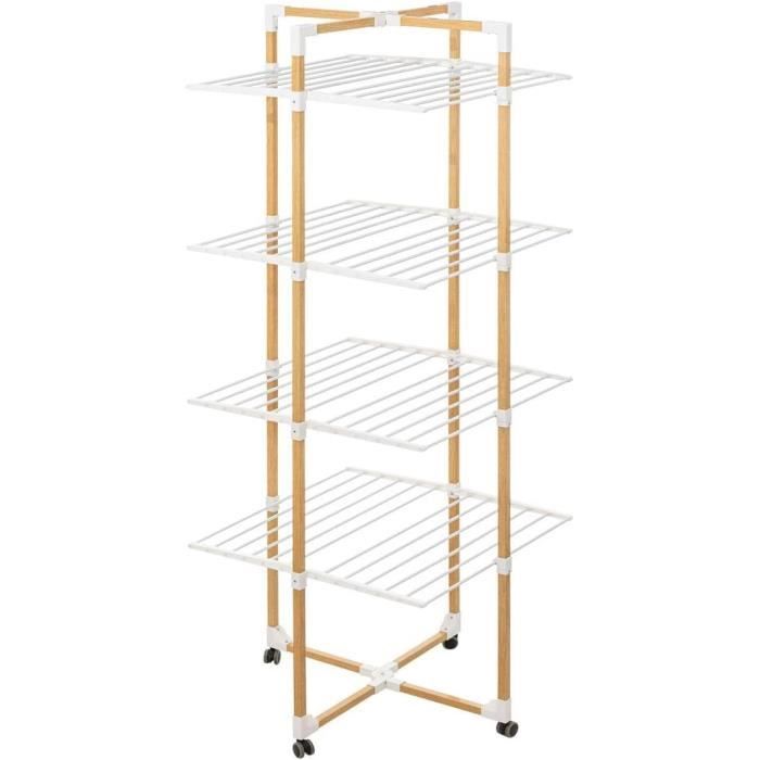 Étendoir à Linge Tour 5five – 40m De Capacité, Pliable Avec Roulettes – Charge Max 40kg, Effet Bois