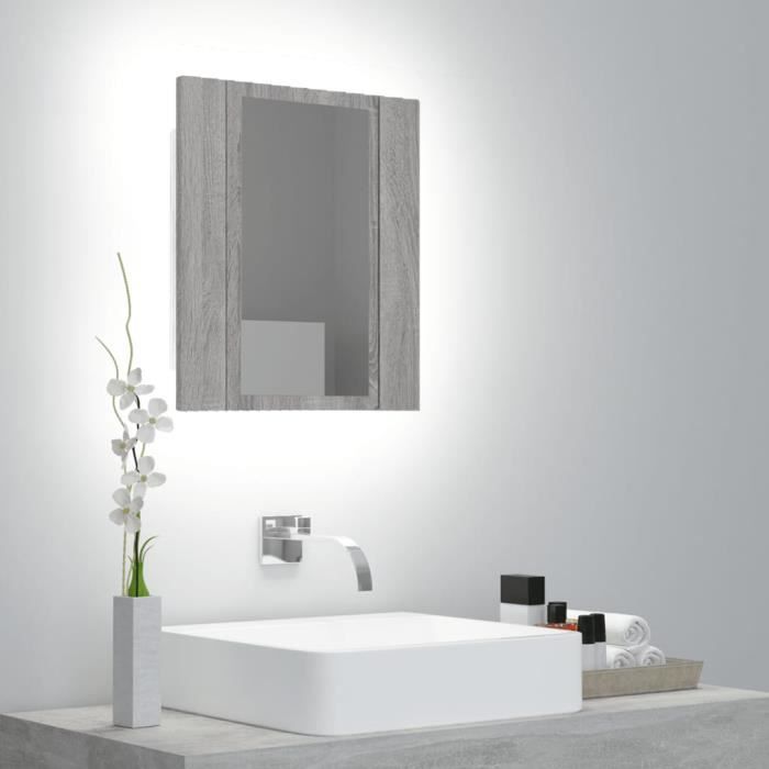 Armoire à miroir LED de salle de bain sonoma gris 40x12x45 cm -  VBE7298426472324-FIHERO - Cdiscount Maison