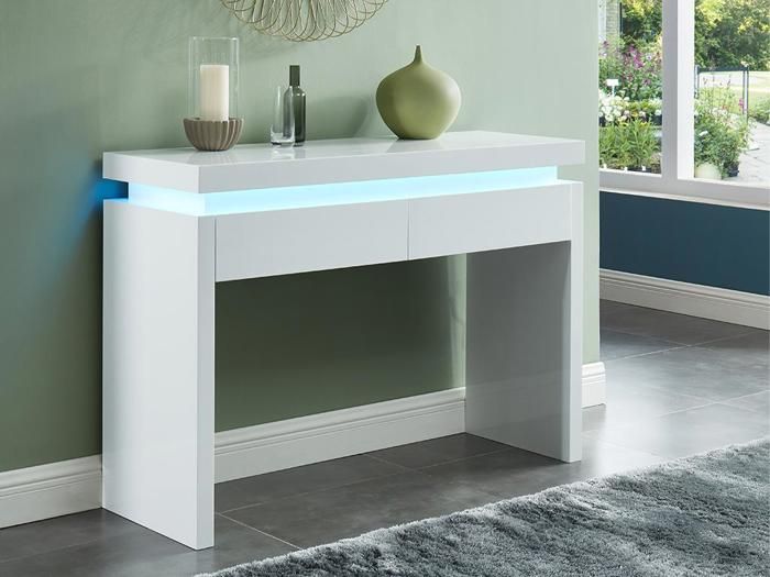 Console EMERSON II - LEDs - 2 tiroirs - MDF laqué blanc