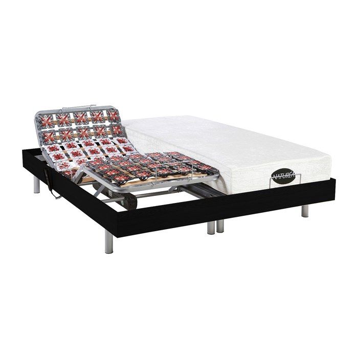 Lit électrique de relaxation tout plots + matelas mémoire de forme et bambou - 2 x 80 x 200 cm - Noir - LYSIS III de NATUREA Lit électrique de relaxation tout plots + matelas mémoire de forme et bambou - 2 x 80 x 200 cm - Noir - LYSIS III de NATUREA