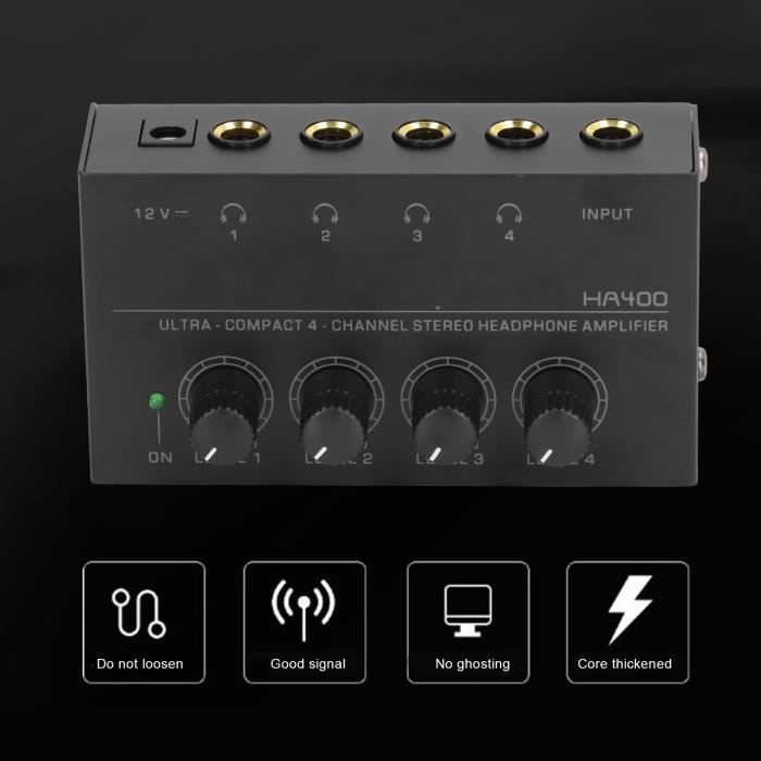 Amplificateur Casque Stéréo 4 Canaux Juspins HA400 - Avec Adaptateur Alimentation