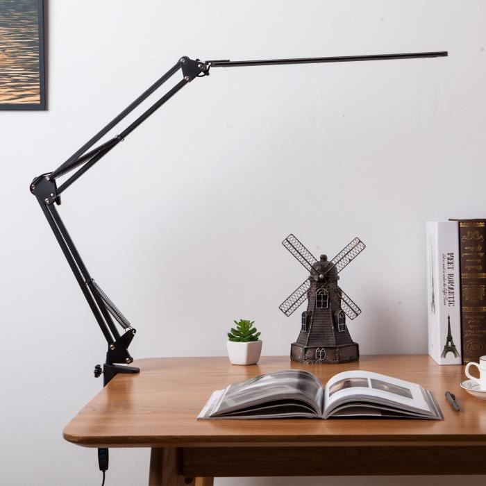 Lampe de bureau à pince noire avec LED avec variateur tactile