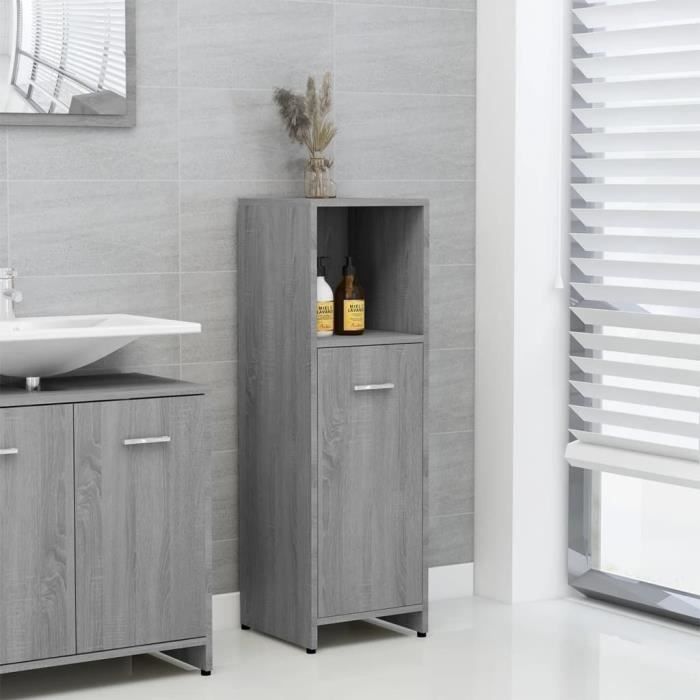 PromoMeuble de salle de bain LMT - Armoire de bain Sonoma gris 30x30x95 cm Bois dingénierie 13Kg
