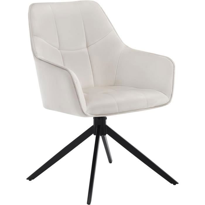 WOLTU Chaise de Salle à Manger Pivotantes Fauteuils Rembourrés avec Dossier en Velours Pieds en Métal Crème W0ATT0178-1