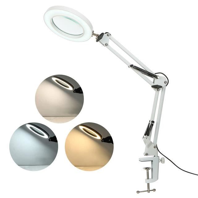 Lot de Lampe loupe 5X LED pour esthéticienne, lampe de maquillage, lumière avec support flexible réglable à lumière froide, pour esthéticienne, laboratoire, avec lumière froide, blanc