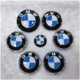 KIT 7 Badge LOGO Embleme BMW Carbone Bleu Blanc Capot 82mm + Coffre 74mm +Volant + 4 x cache moyeu 68mm-1