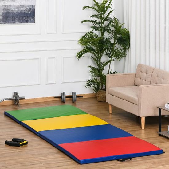 Tapis De Gymnastique Pliable Tectake - 240x120x5 Cm - Surface Simili Cuir - Poignées
