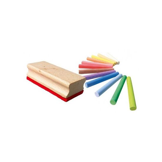 Coffret Accessoires Tableau Noir - 12 Craies Couleurs + Brosse Effaceur, Sans Poussière, Idéal Enfants