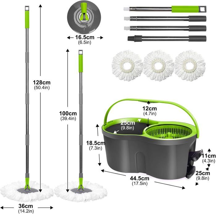 Balai à Franges Rotatif Avec Essorage Centrifuge - Tête Lavable, Design Violet, Pour Sols Durs