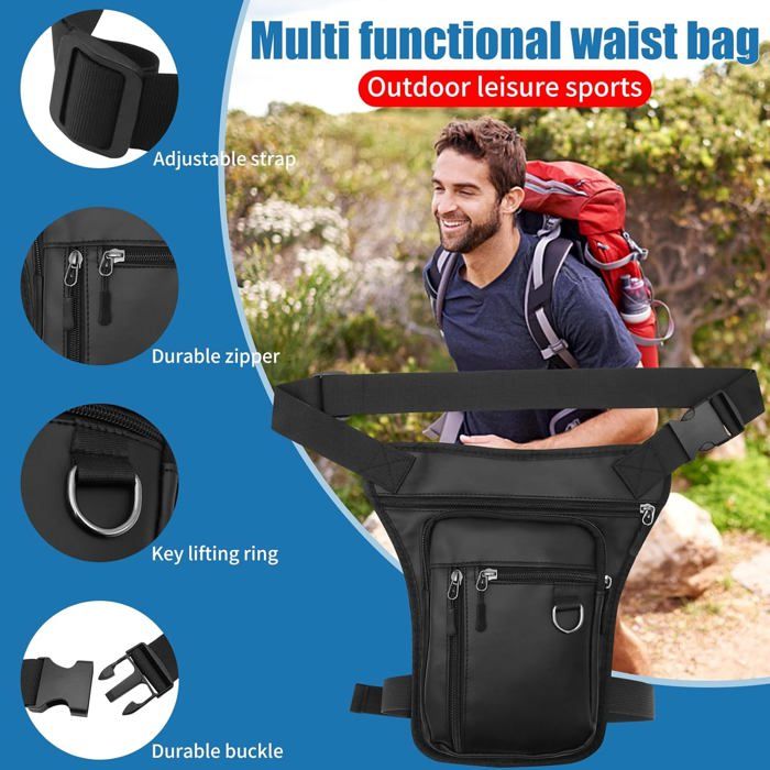 SDFLKAE Sacoche De Jambe Moto - Sac Banane Cuisse Réglable Homme Femme Pour Cyclisme Et Randonnée