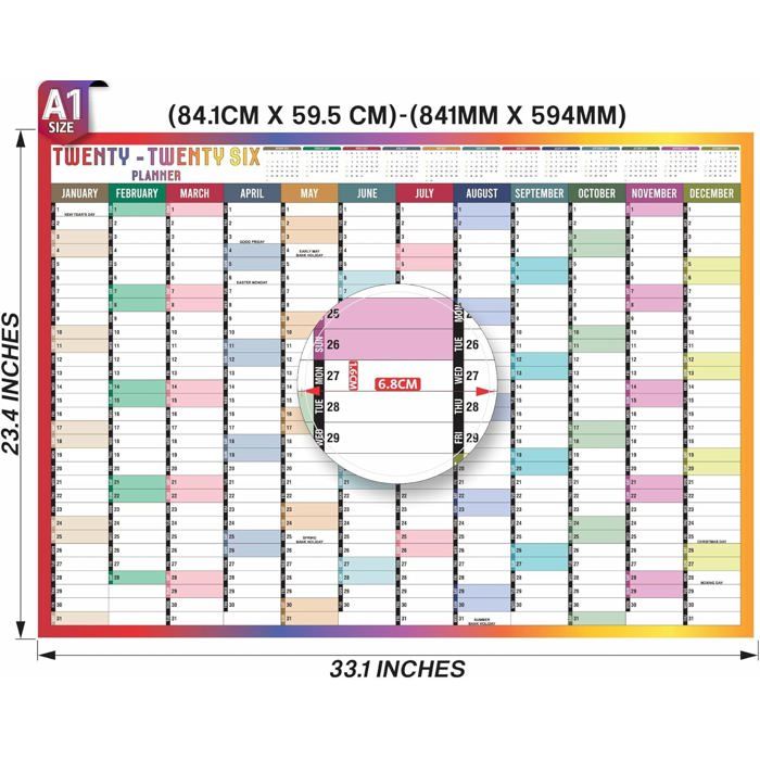 Grand Planificateur Mural 2025-2026, Format A1, Calendrier Scolaire Annuel, Grand Planificateur D'août à Août, Année Académique Complète, 59,4 X 84,1 Cm (plié), 1 Pièce
