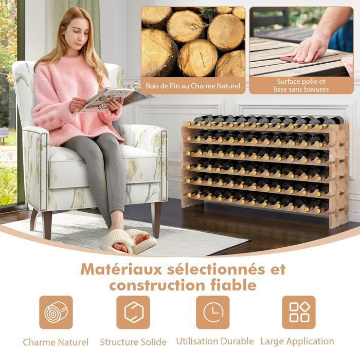 Étagère à Vin Simplex 91 Bouteilles – Casier Bois De Pin Massif Teinté, Dimensions H198 X L72 X P25 Cm – Solide Et Extensible