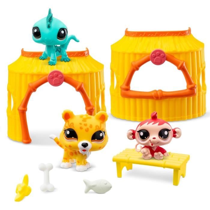 BANDAI – Littlest Pet Shop Pack 3 Park Pets – Animaux #99 #100 #101 – Têtes Mobiles – Carte Collector + Code Virtuel – Dès 4 Ans