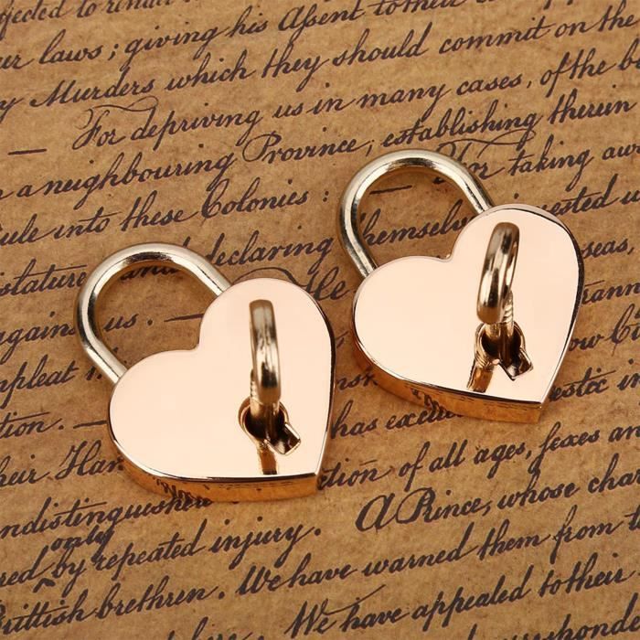 Petit cadenas en forme de cœur en métal, mini serrure avec clé pour le  livre de journal de la boîte de rangement de bijoux, rose 3 Pcs