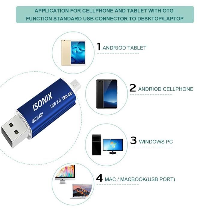 Clé USB 128 GO 2 en 1 Micro Usb Drive Pour Android Smartphones Tablette PCs  100 % Réel 2.0 - Cdiscount Informatique