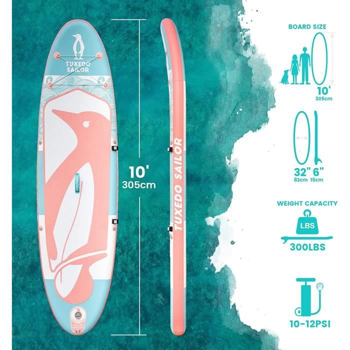 Planche De Paddle Gonflable Tuxedo Sailor - 10'6" X 33", PVC Double Couche, Accessoires Complets, Portative - 11