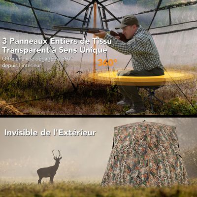 Tente Camouflage Pop-up 270° Transparente - Pour Camping, Chasse, Observation - 2-3 Personnes, Imperméable - 10