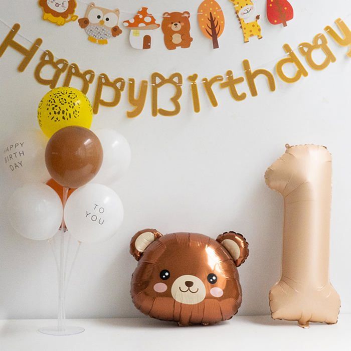 Lot De 2 Ballons Tête D'ours Marron – 54x57 Cm – Aluminium – Déco Anniversaire Et Fête