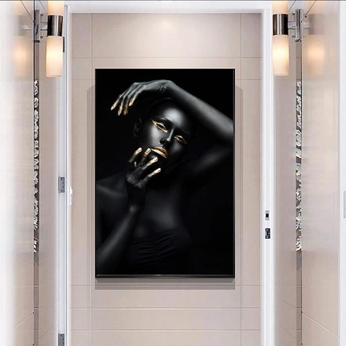 Tableau - Toile,Peinture à l'huile sur toile de femmes noires et dorées