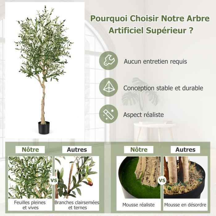 COSTWAY Arbre D’Olivier Artificiel 130 Cm En Pot – Feuilles & Fruits Réalistes, Décoration Verte Intérieur Extérieur