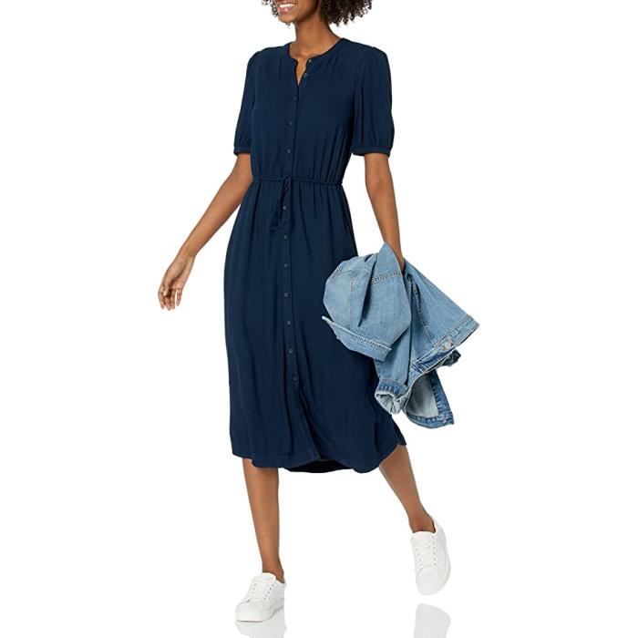 Robe Trap ze Cintr e Manches Mi Longues Femme Bleu Marine Bleu