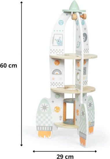 Fusée Spatiale XXL En Bois 52 Cm – Avec Rampe, 2 Astronautes, Satellites, Console – Jouet éducatif 3 Ans+