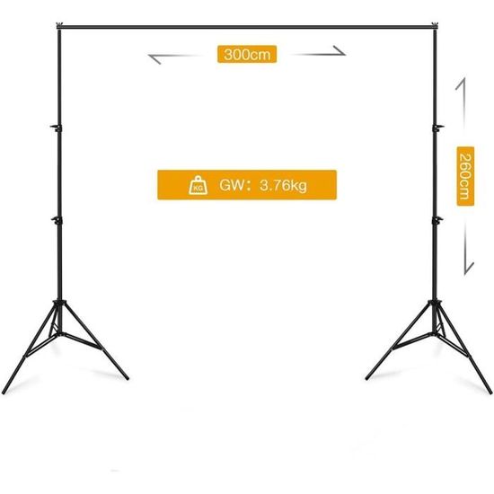 Support Fond Photo 2x2m Réglable - Trépied Aluminium Avec 4 Pinces - Pour Portrait Et Produit - Sac Transport