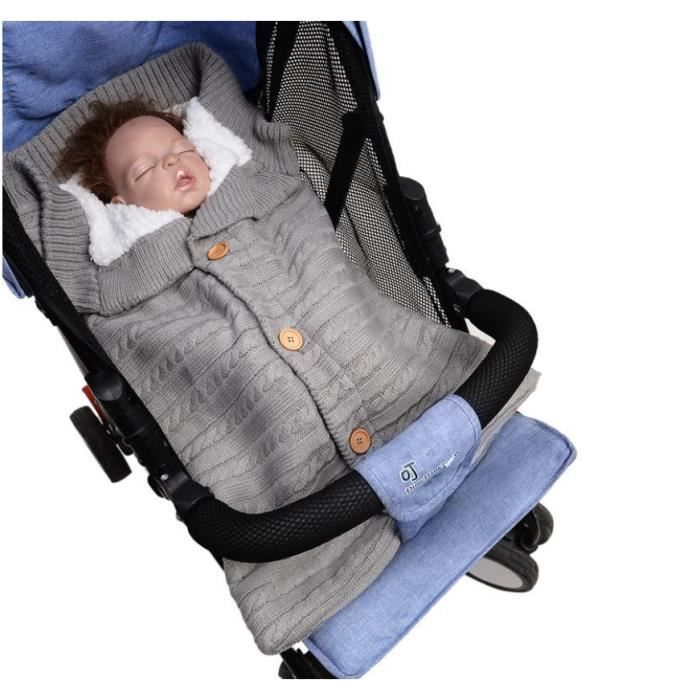 Couverture enveloppante pour poussette en tricot, emmaillotage pour  nouveau-né, sac de couchage épais et chaud, avec fermeture à glissière 