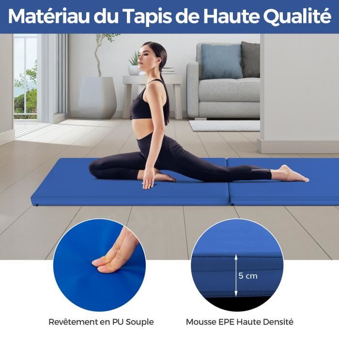 Tapis de Gymnastique Pliable 180 x 60 x 3,8 cm Matelas de Fitness Portable  Natte de Gym pour Fitness, Yoga, Sport et Exercice Bleu